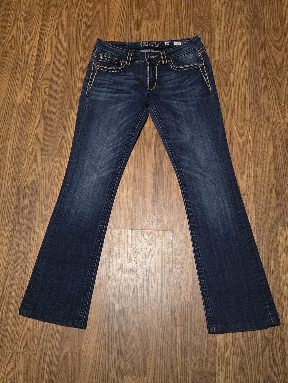 Miss Me Dark Wash Embellished Bootcut Jeans Rhinestone Stitch Denim Womens 29